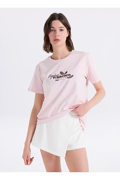 JEEP Pembe Kadın Relaxed Baskılı T-Shirt J6SL-TST7182
