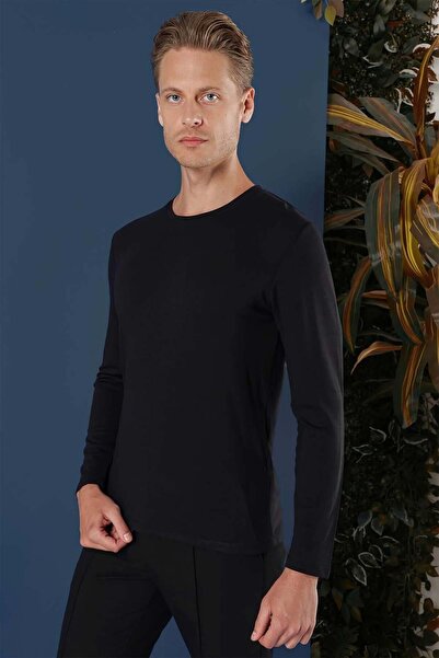 Efor Slim Fit Esnek Pamuklu Uzun Kollu Siyah Tişört Ts 870