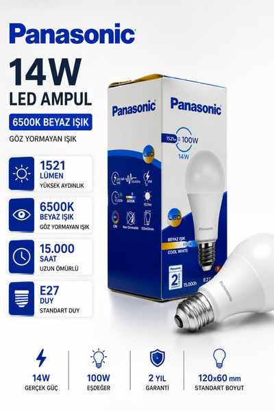 Aryes 14W LED Ampul 100W Eşdeğer 1521 Lümen E27 6500K Beyaz Işık Çok Aydınlatan