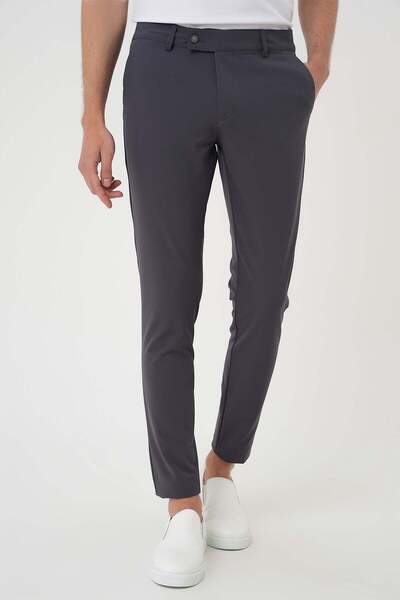 Efor Slim Fit Yan Cepli Düz Esnek Casual Koyu Füme Pantolon P 1144