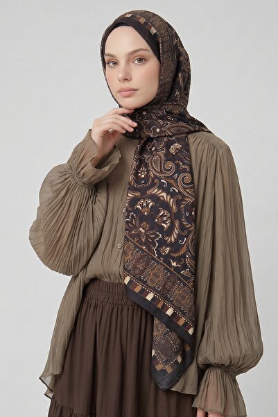 InStyle Αυθεντικό Floral Bitter Brown Soft Βαμβάκι Σάλι