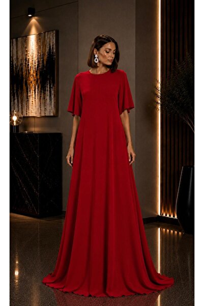 SERAVENZA COUTURE Maxi Boy Short Sleeve Stylish Crepe Dress Cou-37