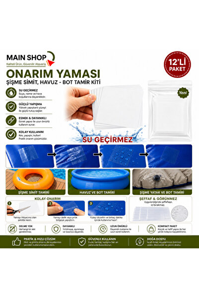 MAİN SHOP 12'li Onarım Yaması - Şişme Havuz, Bot ve Simit Tamir Kiti M-51