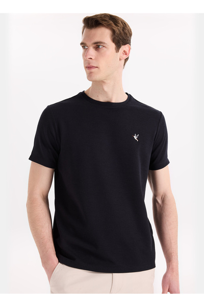 Fabrika Lacivert Erkek Basic Jakarlı T-Shirt F5SM-TST 2069