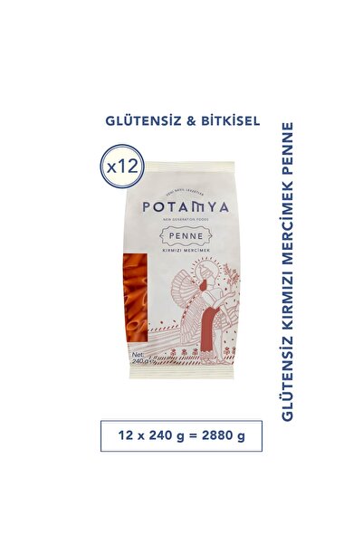 POTAMYA Glutensiz Konvansiyonel Kırmızı Mercimek Penne x12