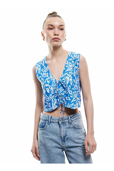 Koton Mavi V Yaka Kadın Bol Kesim T-Shirt 5SAL30012IW