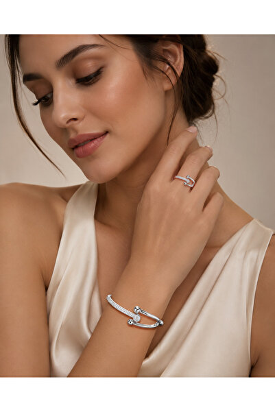 mothers dream Elegant adjustable hand bangle and ring set for classy women