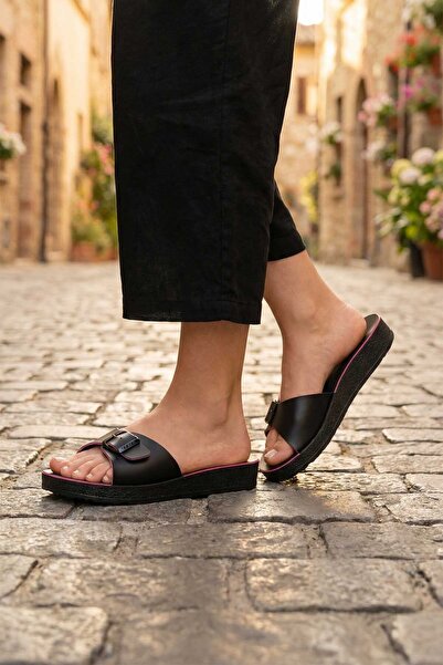 GEZER Summer Single Buckle Colorful Stripe Women's Slippers