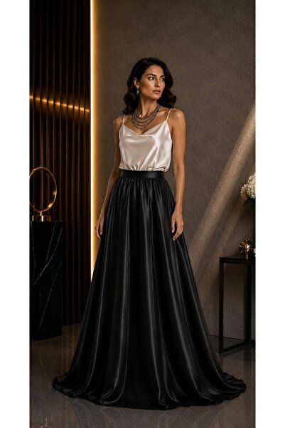 ALYEL NAKER High Waist & Two Full Circle Opening Maxi Stylish Satin Skirt