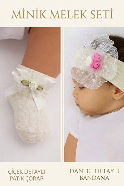 Esinti Yenidoğan Kız Bebek Çocuk Bandana ve Patik Çorap Seti (0-3 Ay)