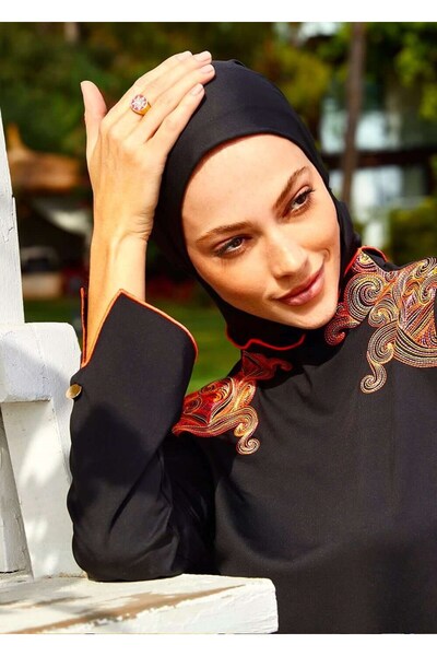 Mayovera Payet Nakış Tasarım 5 Parça Tesettür Mayo
