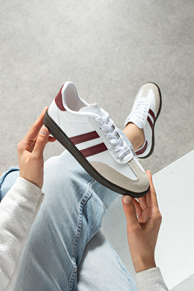 l lugshoes ayakkabı حذاء رياضي أبيض بورجوندي للجنسين للنساء والرجال ذو نعل مر...