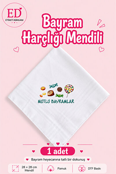 ETİKETİM Mutlu Bayramlar Şeker Baskılı Mendil 1 Adet