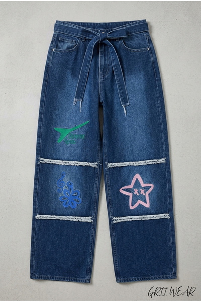 KOTOLOG Y2k Blue Guitar Star Detaliu brodat Baggy
