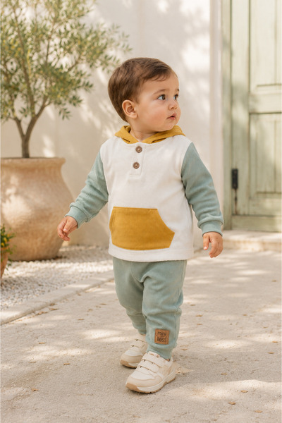 Pmini Multicolored Hooded 2-Piece Baby Set