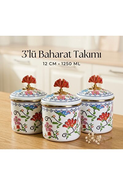 missbety Enamel Spice Jar Set – with Lids, Floral Pattern, Decorative Kitchen...
