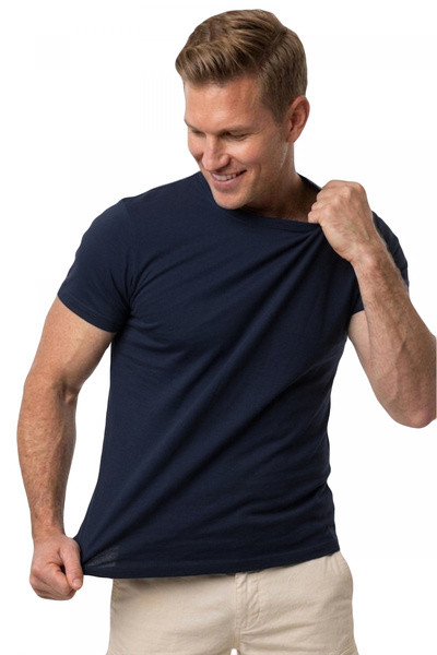 DeepSEA Erkek Lacivert Slim Fit %90 Pamuk Likralı Yumuşak Dokulu Basic Tişört 1801131
