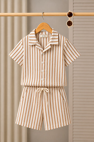 zepkids Boy's Shirt and Shorts Set, Brown Striped 🖤 👔
