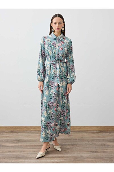 Refka Rochie musulmană cu model floral mentă și detaliu la mâneci - Model flo...