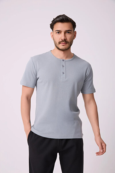 defys Erkek Henley Yaka %100 Pamuklu Dokulu Kumaştan Kısa Kollu Günlük Basic ...