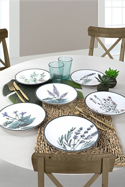 Keramika Çiçek Bahçesi Pasta Tabağı 20 Cm 6 Adet - 18938-39-40-41-42-43