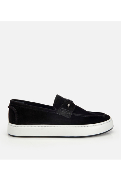 Hotiç Men's Leather Suede Black Metal Detailed Casual Loafers