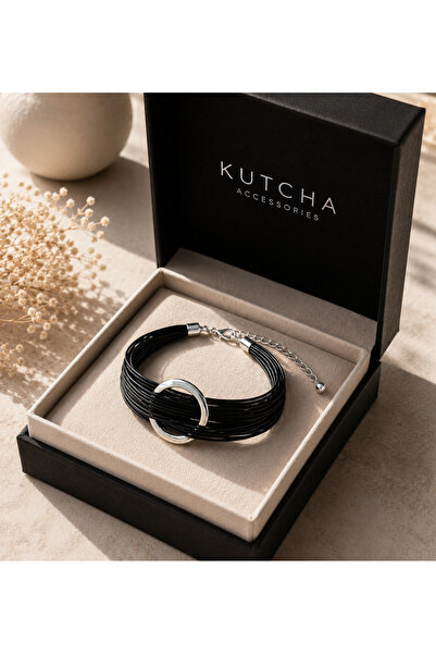 Kutcha Accessories Siyah Çoklu Görünüm Kalın Bileklik