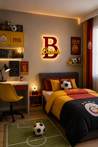 Design 4N LED Işıklı Kişiye Özel Galatasaray Temalı Taraftar Duvar Dekoru