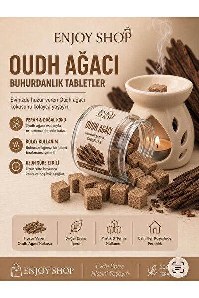 ENJOY SHOP 20 ADET OUDH AĞACI KOKULU DOĞAL NATUREL WAX MUM TABLETLERİ BUHURDA...