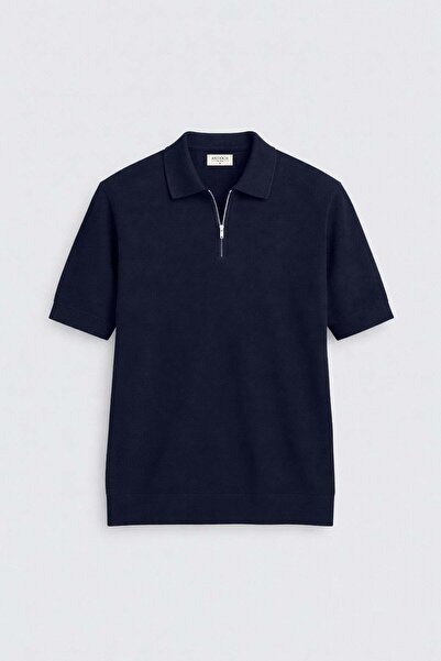 Antioch Lacivert Comfort Slim Fermuarlı Erkek Triko T-Shirt