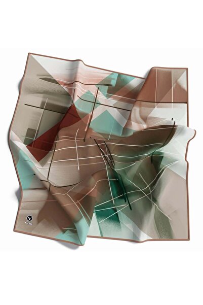 VİOLLA Kristal Geometrik Desenli Somon Renkli 90x90 Eşarp (İpek İçermez) Kena...