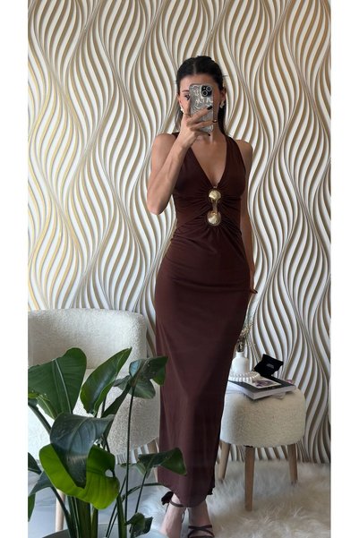 Mon Astre V-Neck Gold Buckle Dress
