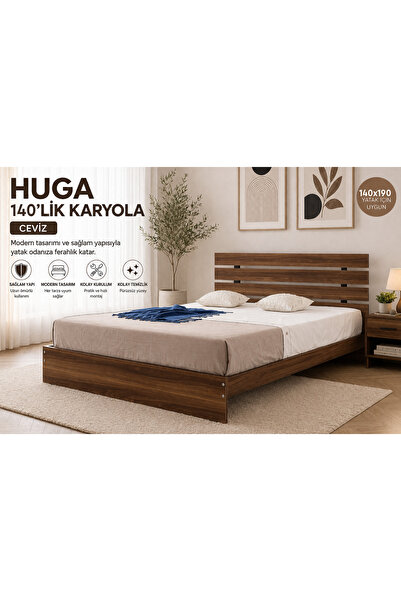 PASİFİC HOME Pasific Home Huga Çift Kişilik 140 X 190 Başlıklı Karyola, Ceviz