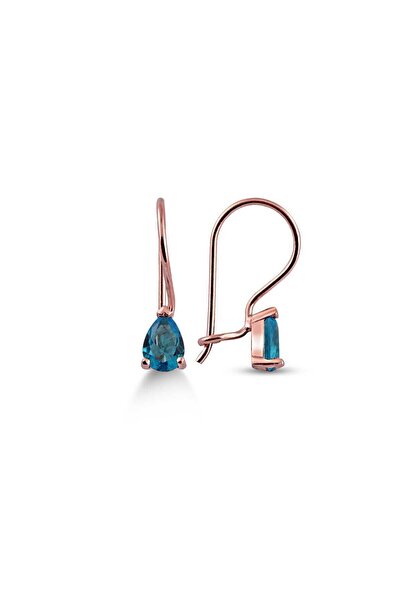 SUNSHINE 925 Ayar Rose Kaplamalı Aqua Damla Taş Modeli Gümüş Küpe