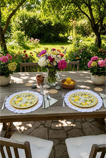 MAİSON ALİSA 2 ADET “Summer Breeze” Puantiyeli Fırfırlı Supla 36 x 36 cm Duck...