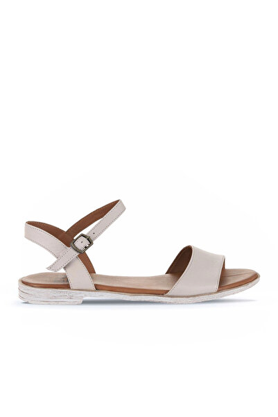 Bueno Shoes Γκρι δερμάτινα γυναικεία φλατ σανδάλια 01wn5003