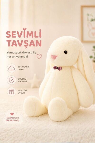 Sole Uyku Arkadaşım Papyonlu Uzun Kulak Bunny Peluş Tavşan 65 Cm