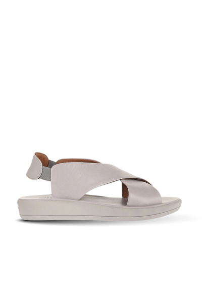 Bueno Shoes Sandale plate de damă din piele gri 01wy2303
