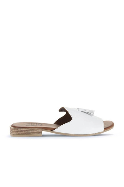 Bueno Shoes Sandale plate de damă din piele albă 01wq5615