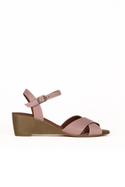 Bueno Shoes Sandale cu toc cu pană pentru femei, din piele Dusty Rose 01we4003
