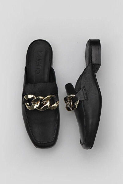 Bueno Shoes Papuci de damă din piele neagră cu toc mic 01wu2101