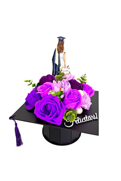 velve Aranjament floral pentru absolvire, cutie in forma de toc, topper absol...
