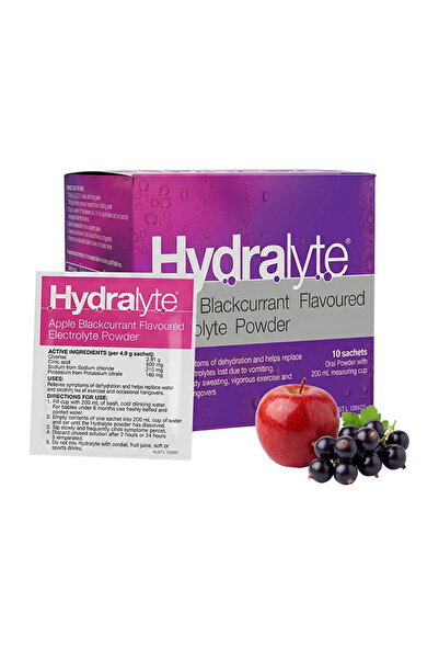 HYDRALYTE أكياس إلكتروليت للترطيب بنكهة التفاح والتوت الأسود - عبوة من 10 أكي...