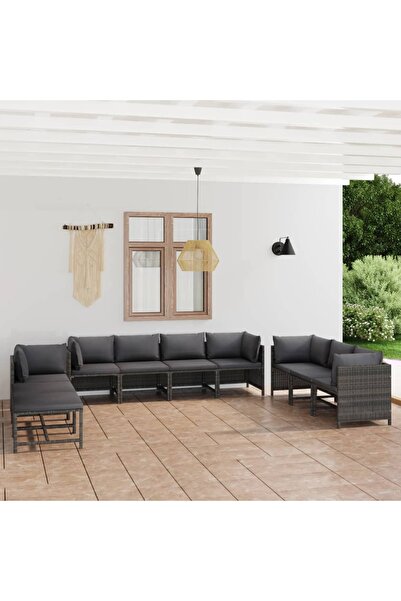 Concept Set mobilier de grădină cu perne, 10 piese, gri, poliratan