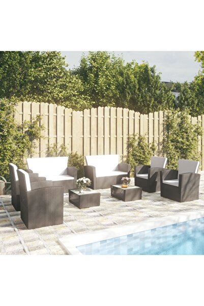Concept Set mobilier de grădină cu perne, 8 piese, negru, poliratan