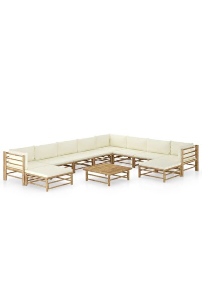 Concept Set mobilier grădină cu perne alb crem, 11 piese, bambus