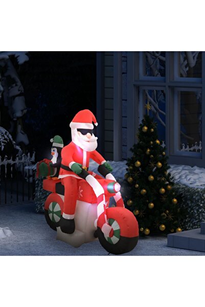 Concept Moș Crăciun pe motocicletă gonflabil, LED, IP44, 160 cm