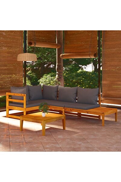 Concept Set mobilier grădină cu perne gri închis, 4 piese, lemn acacia