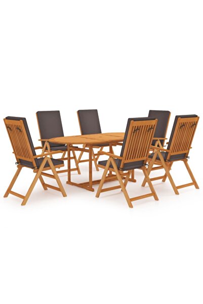 Concept Set mobilier de grădină cu perne gri, 7 piese, lemn masiv tec