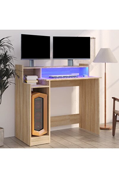 Concept Birou cu lumini LED, stejar sonoma, 97x90x45 cm, lemn compozit